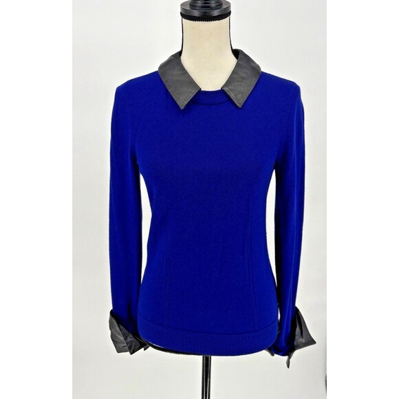 Alilly Women’s Merino Wool Blend Collared Long Sleeve Top Small Blue Pullover - Picture 3 of 12